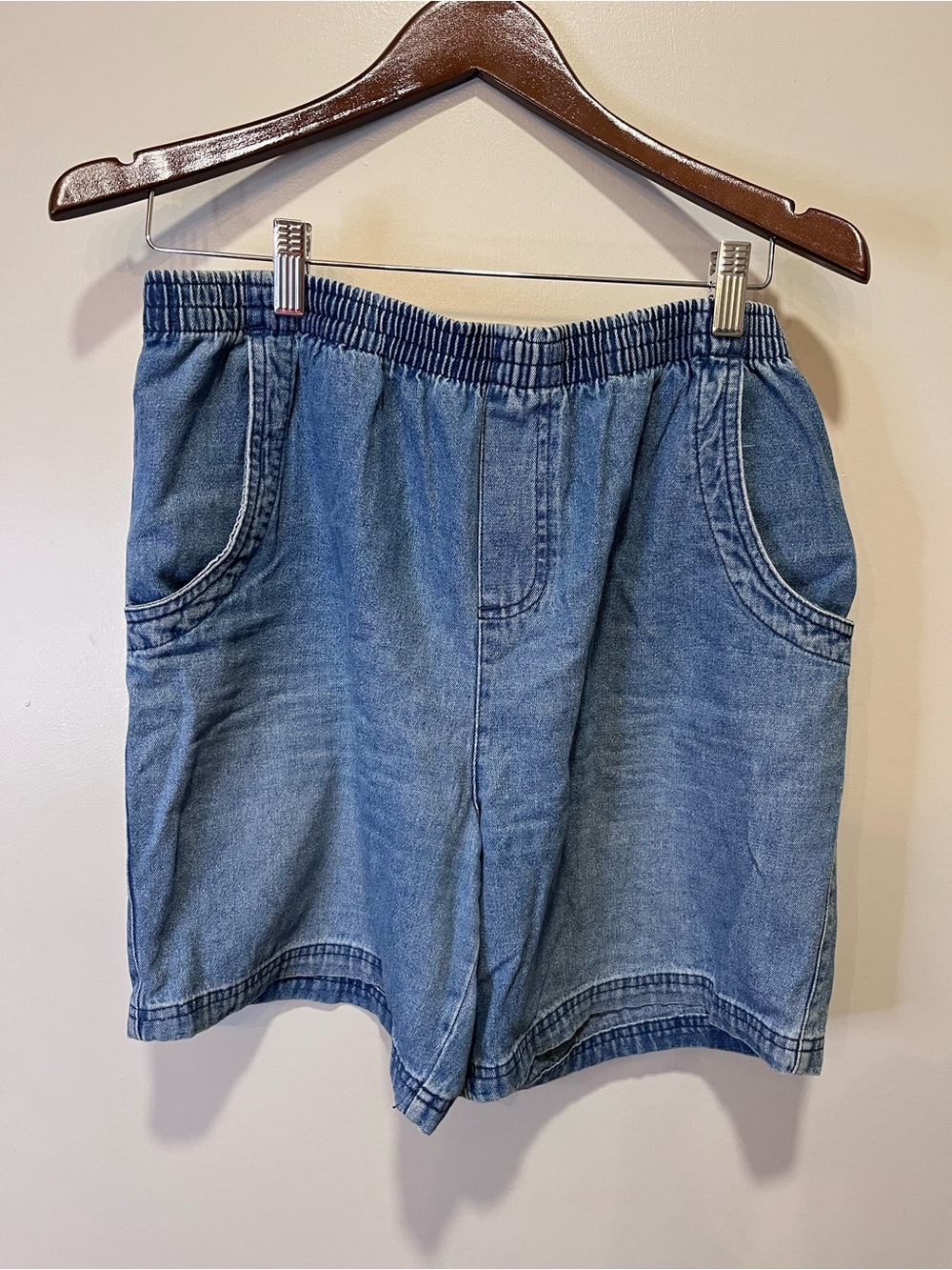 Basic Editions Washed Blue Denim Relaxed Waist Shorts Cotton